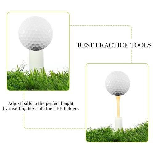 Lemecima 15 Set Golf Rubber Tee Holder Set for Driving Range Golf Practice Mat Indoor Outdoor Size 1.5 Inch (15 Golf Rubber Tee Holders, 15 Bamboo Tees)
