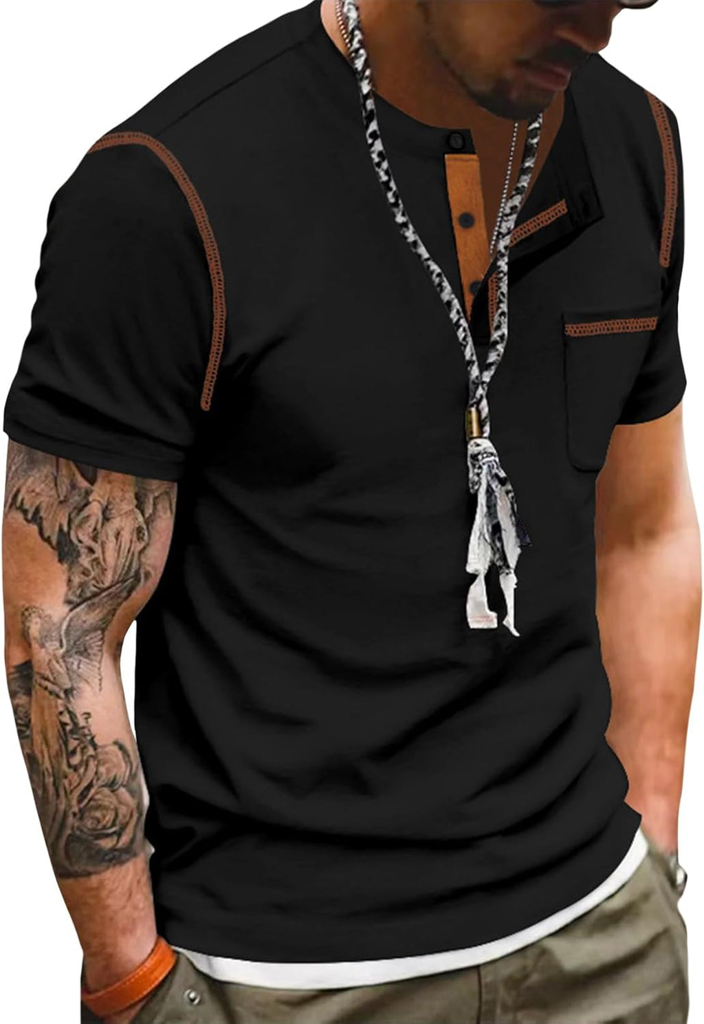 Skiennix Men's Henley Shirt - Fitted Short Sleeve V-Neck Top in Soft, Comfy Fabric | Casual Summer Tee
