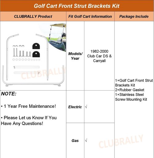 CLUBRALLY Golf Cart Front Strut Brackets Kit, Club Car Aluminum Front Strut Support Brackets, Fits 1982-2000 Club Car DS & Carryall - Silver