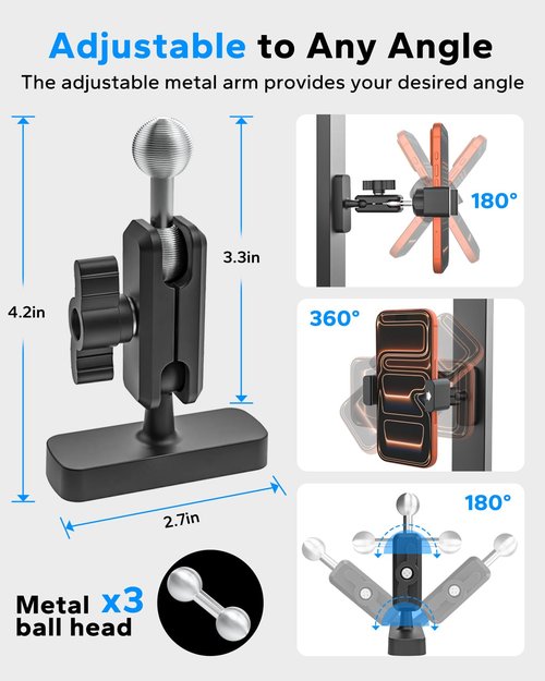 GDZN Alloy Magnetic Phone Holder, [Strong N56 Magnet] 360° Adjustable Magnetic Phone Mount for Gym/Golf Cart/Tractor/Forklift/Boat/Fridge/Metal Surface, Fit for iPhone 17 16 15, Galaxy, 4-7" Phone