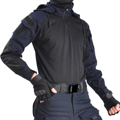 HAN·WILD Men's Tactical Combat Shirt - Long Sleeve Camo Military T-Shirt with Elbow Pads & Hood