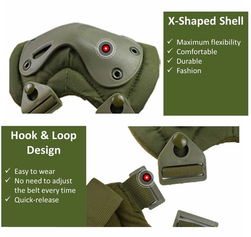 Bargain Crusader Military Tactical Knee Pad Elbow Pad Set Airsoft Knee Elbow Protective Pads Combat Paintball Skate Outdoor Sports Safety Guard Gear (X-Shape Khaki, M, 4pcs Set)