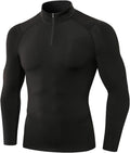 Skiennix Men's Quarter Zip Thermal Compression Shirt - Fleece Long Sleeve Athletic Base Layer Tee