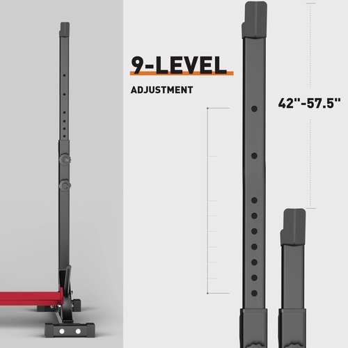 Elevens Squat Rack Stand Adjustable Bench Press Rack Barbell Rack Stand Multi-Function Weight Lifting Rack for Home Gym Strength Training, 42 inches (A-YD11010)
