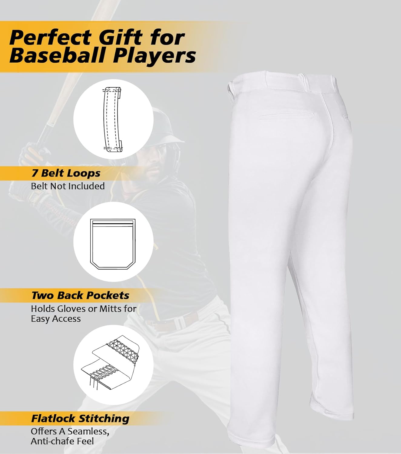 Skiennix Men's Baseball Pants - Full Length, Open Bottom, Adjustable Fit for Comfort | Adult Sizes