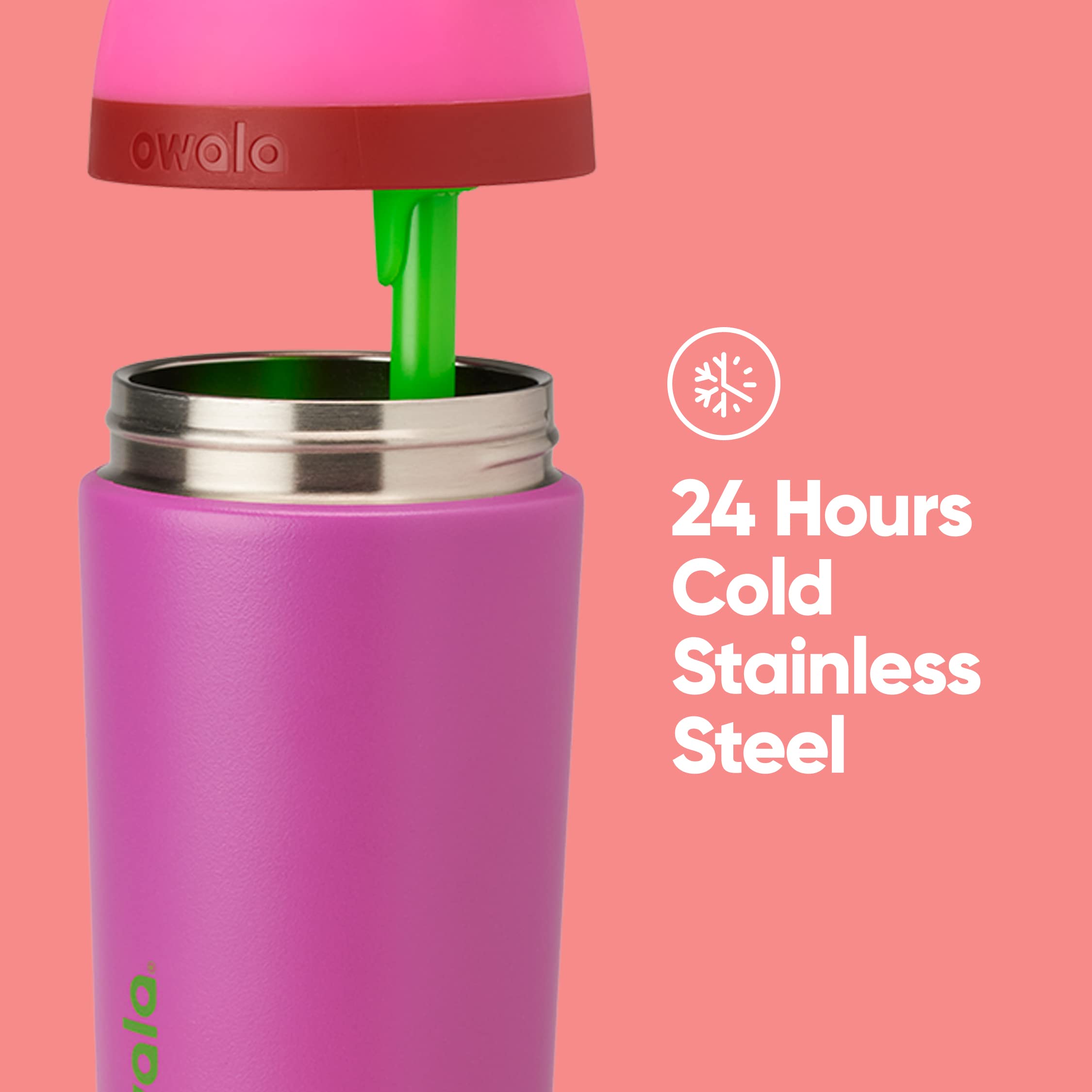 Owala Kids Flip Insulated Stainless-Steel Water Bottle with Straw and Locking Lid, 14-Ounce, Pink/Purple (All the Berries)