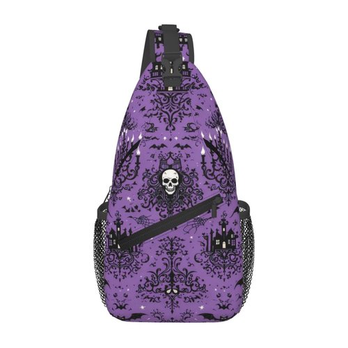 GTEVUTS Purple Haunt Mansion Crossbody Bags Sling Bag for for Women Men, Cute Fashion Chest Bag Casual Small Shoulder Bags Travel Hiking Cycling Gym Sport Lightweight Daypack Adult Backpack