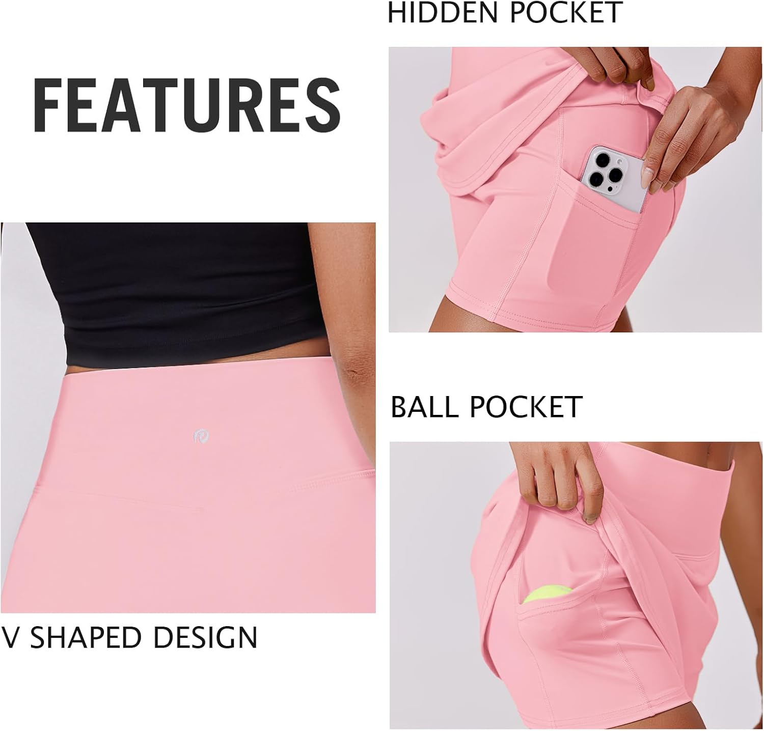 PINSPARK Women's Tennis Skirt - High Waisted Golf Skort with 2 Pockets | Stretchy Athletic Skirt for Workouts