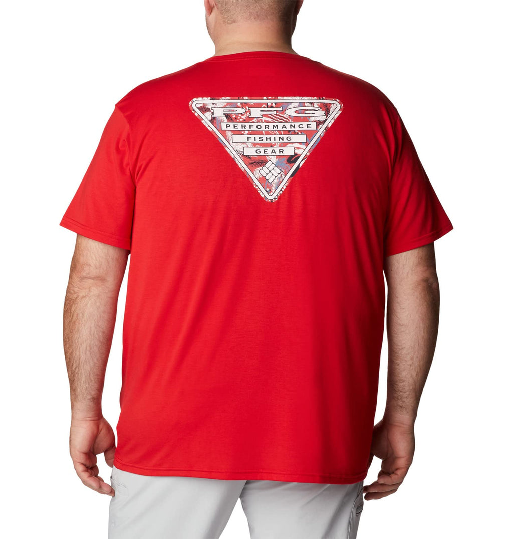 Columbia Men's PFG Triangle Fill Tech Tee Short Sleeve, Red Spark/White Fireworks, Large Tall