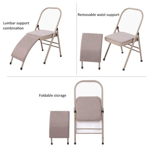 INNOLIFE Yoga Auxiliary Chair with Lumbar Back Support for Iyengar Foldable Balance Training (Grey)