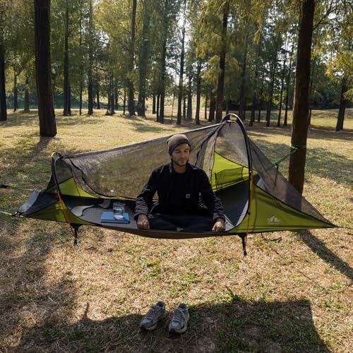 Night Cat Flat Lay Hammock Tent with Mosquito Net & Waterproof Rainfly - Green, 1 Person