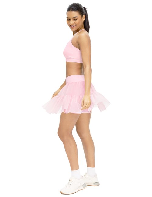 Cute Pleated Skirts for Women, High Waisted Tulle Skirts Princess with Seamless Shorts Pink