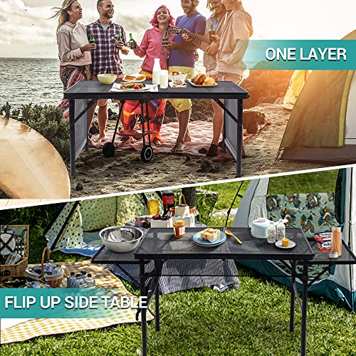 Nice C 4.4ft Metal Folding Camping Grill Table with Mesh & Storage - NC-XHGRILLTB-MESH4FT
