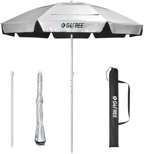 G4Free Heavy Duty Beach Umbrella - UPF 50+ UV Protection Double Canopy, 6.5 ft Portable Sun Shelter with Carry Bag