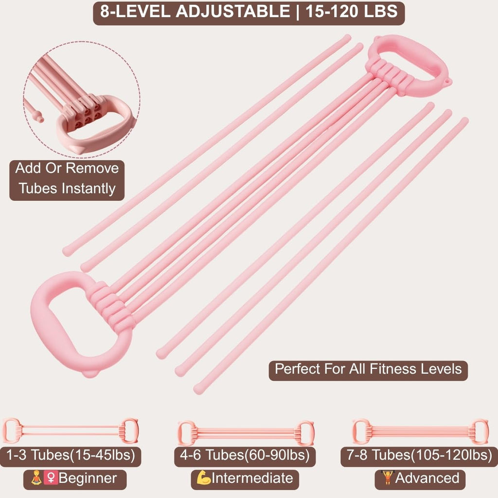 Resistance Bands with Handles - 8 Tube Adjustable Figure 8 Exercise Bands Set for Women & Men, Heavy Duty Workout Bands for Home Gym, Physical Therapy, Strength Training & Full Body Fitness