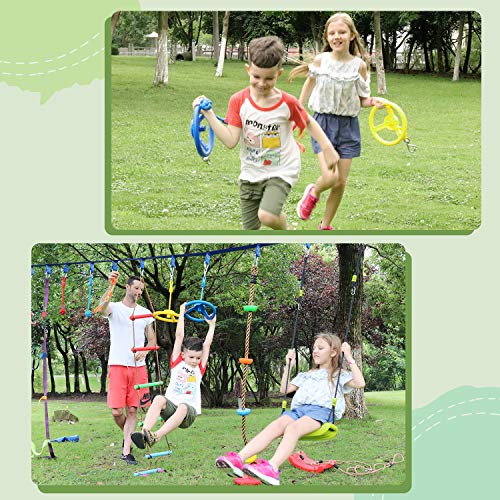 Rainbow Craft Multicolored Ninja Obstacle Course Kit with Rings, Wheels & Monkey Bars for Kids & Adults