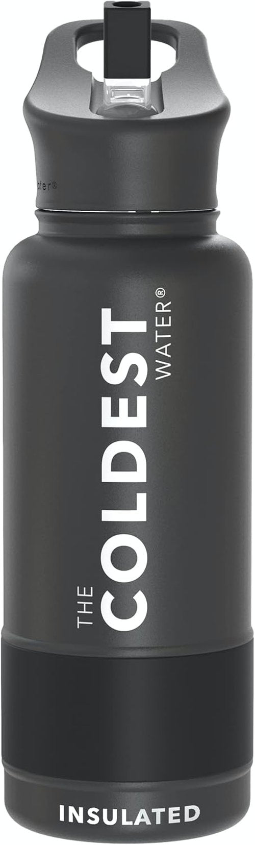 Coldest Insulated Water Bottle - 32 oz Stainless Steel Bottle with Straw Lid | Stealth Black for Men & Women