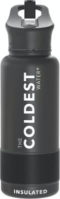 Coldest Insulated Water Bottle - 32 oz Stainless Steel Bottle with Straw Lid | Stealth Black for Men & Women