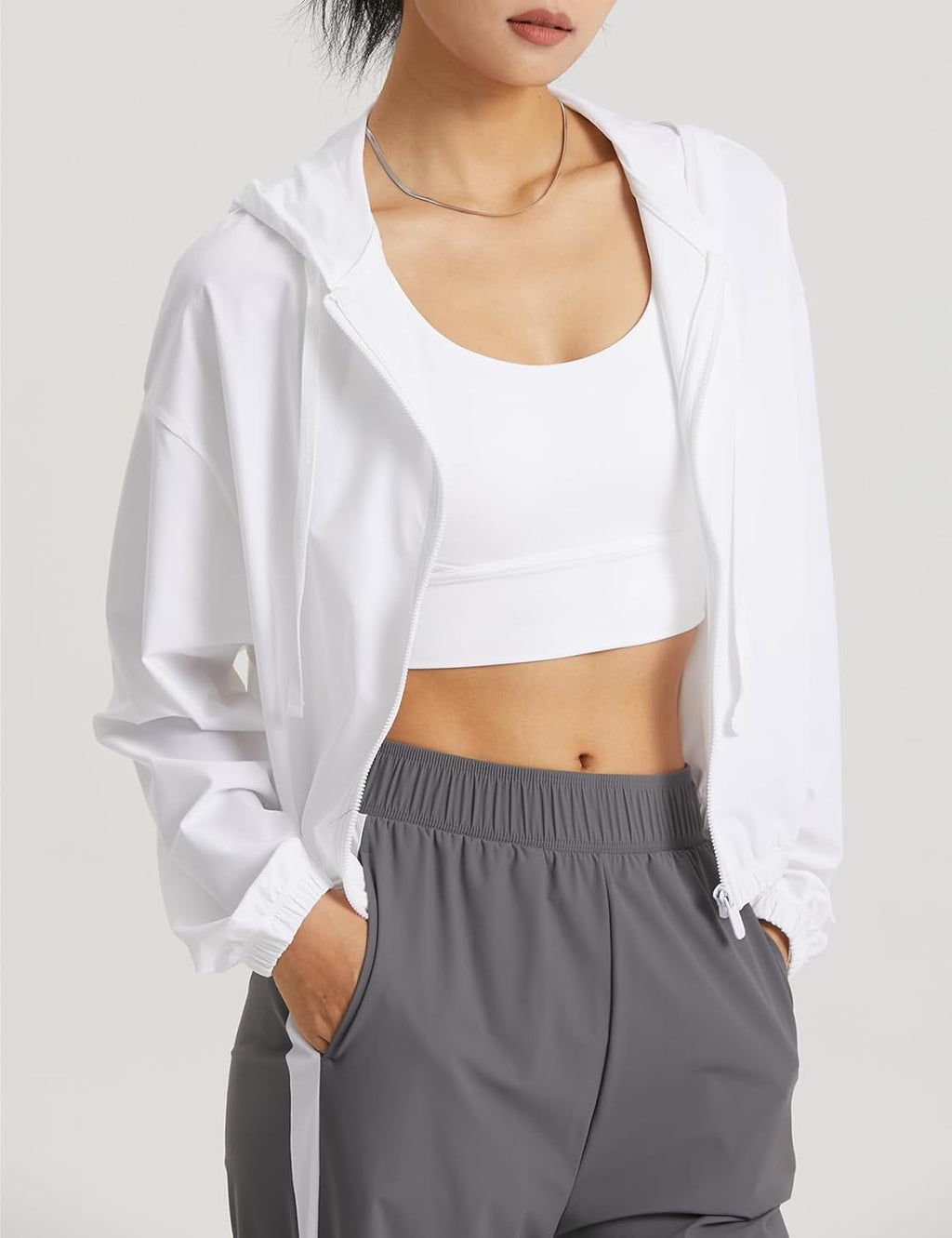 Wyeysyt Women's Cropped Jacket - UPF 50+ UV Sun Protection for Outdoor Workouts | White, X-Large