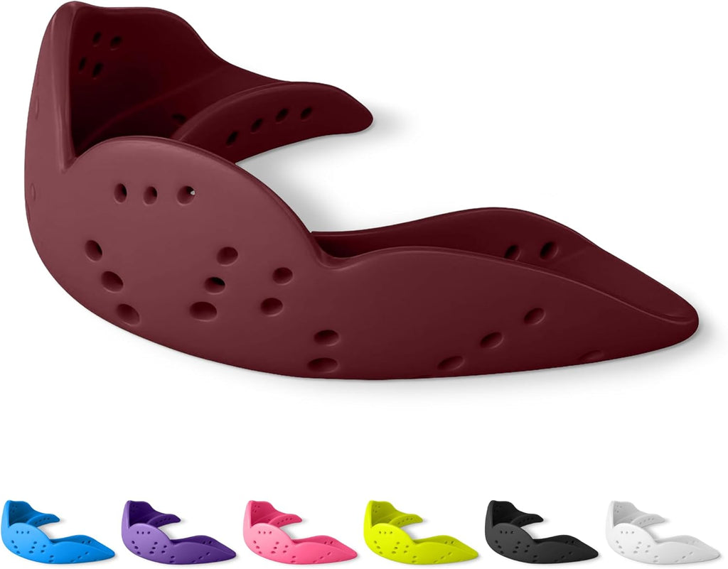 SISU Aero Medium Mouthguard - Mighty Maroon | 30% Stronger Protection for Team Sports, Remoldable Up to 20 Times, Ultra Slim, Works for Braces