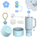 Stanley Cup Accessories Set,Including 2 Pcs 0.4in Straw Cover, 1 Silicone Spill-Proof Stopper Set of 3, 1 Cute Flower Handle Charm, 1 Silicone Boot Fits Stanley 40&30 Oz Tumbler (Blue)