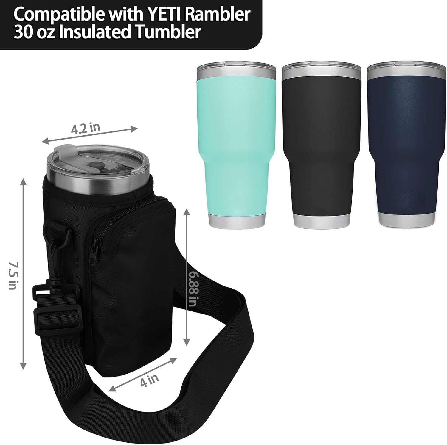 Xxerciz Water Bottle Carrier Bag - Adjustable Strap Holder for Yeti Rambler 30 oz Tumbler | Perfect for Outdoor Travel & Camping