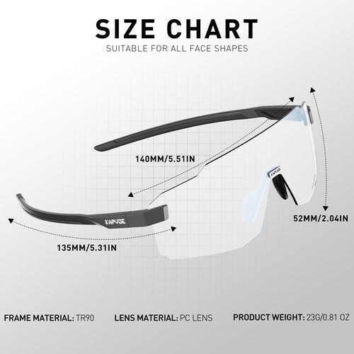 KAPVOE Photochromic Cycling Glasses for Men Women Sport Sunglasses UV Protection Driving Mountain Running MTB Frameless K341