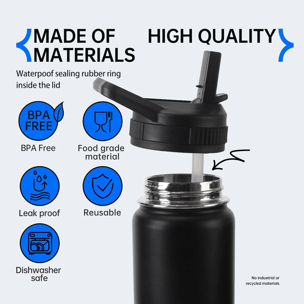 ThermoFlask Straw Lid - Compatible With 18OZ/24OZ/32OZ/40OZ/64OZ Water Bottles | Includes 2 Straws & Brush