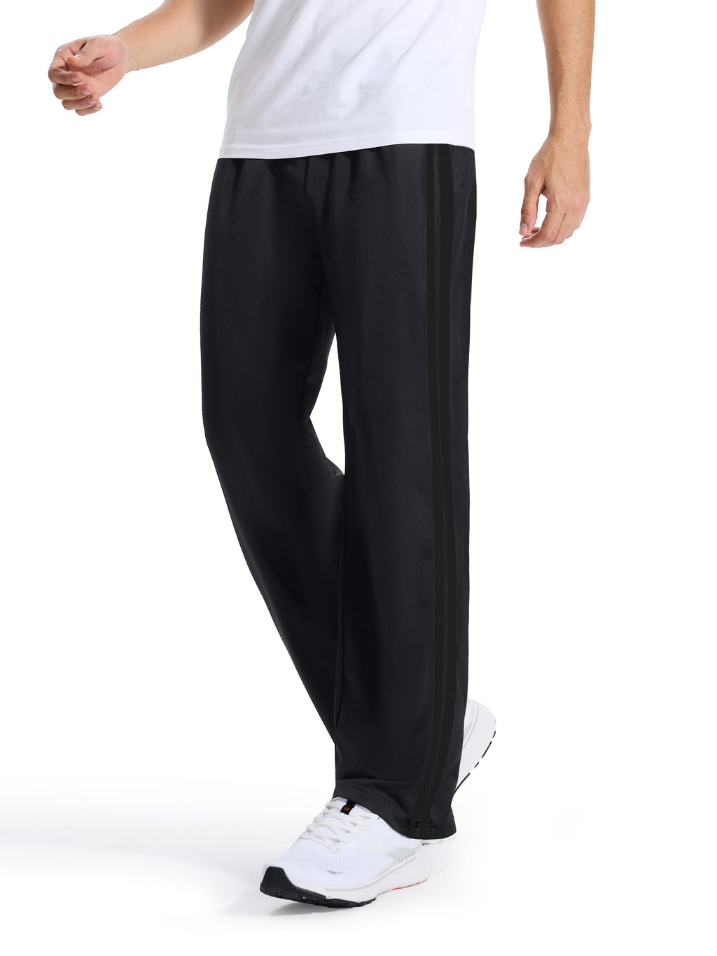 Tallemon Men's 34" Long Inseam Track Pants Warm-up Sweatpants Open Hem Tracksuit Bottoms for Lounge Travel, Black/Black, M