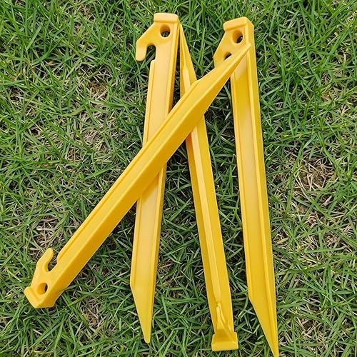 20 Pcs 8.9-Inch Heavy Duty Plastic Tent Stakes for Camping & Outdoor Use - Yellow
