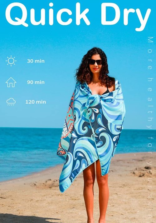 Microfiber Thin Lightweight Beach Towel Sand Free Quick Dry Absorbent Compact Towels for Swimming Pool Camping Beach Accessories Large Easy Pack Travel Things for Vacation Essentials Adult Gift