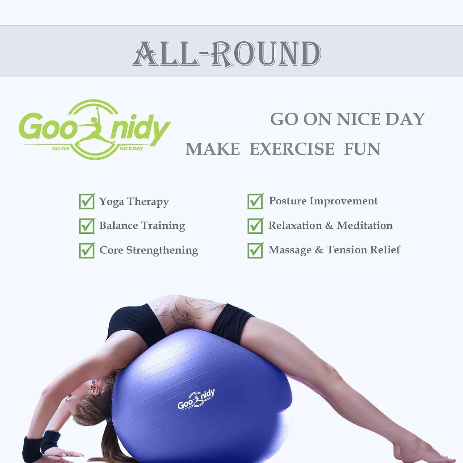 Skiennix Anti-Burst Exercise Ball - 2200lb Support for Pilates, Yoga & Physical Therapy | Includes Pump