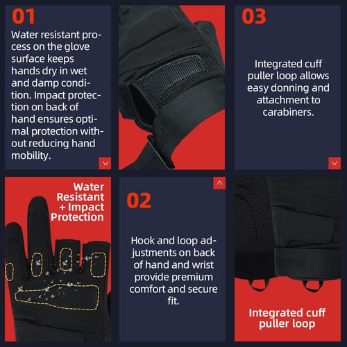 Seibertron S.O.L.A.G-T Tactical Three Fingerless Gloves - Durable Water Resistant Gloves for Sports and Outdoor Adventures Black S