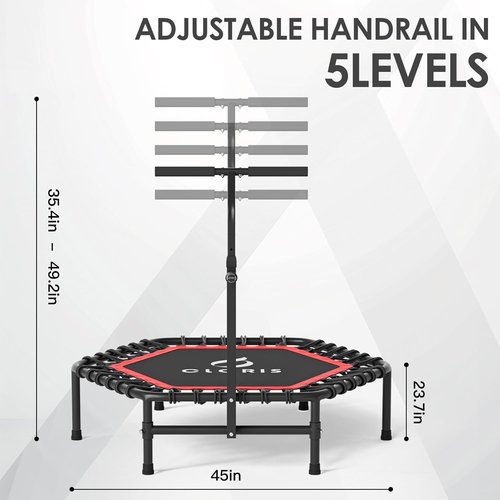 CLORIS 45'' Rebounder Trampoline for Adults - Max Load 450lbs, Trampoline with Adjustable Foam Handle Indoor/Outdoor Fitness Body Exercise