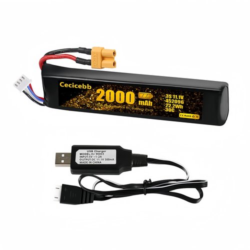 Cecicebb Airsoft Battery 11.1V 2000mAh 30C Rechargeable LiPo Battery with XT30 Connector for Airsoft Rifle