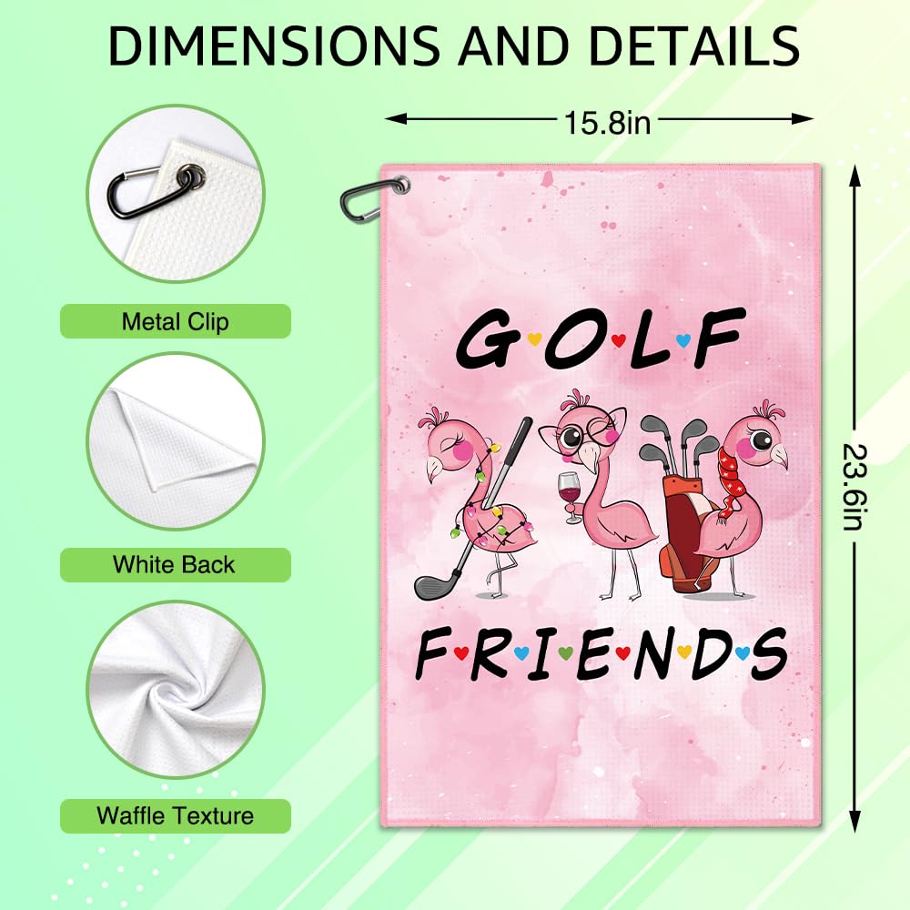WUUCKOO Golf Friends Printed Pink Golf Towel, Funny Golf Towel for Golf Bag with Clip, Xmas Birthday Gifts for Friends Sister, Golf Gifts for Bestie Golf Lover, Ladies Golf Towel, Women Golf Towel