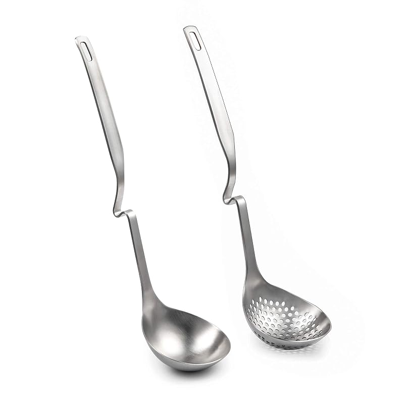 12-Inch SUS304 Stainless Steel Slotted Ladle Set for Hot Pot & Soup