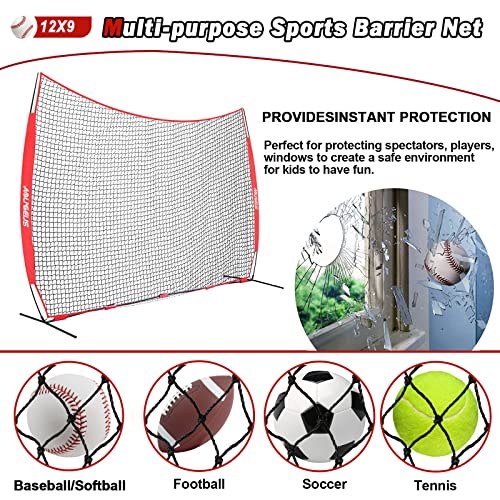 AOLIGEIJS 12x9Ft Red Heavy Duty Baseball Barrier Net Backstop for Sports