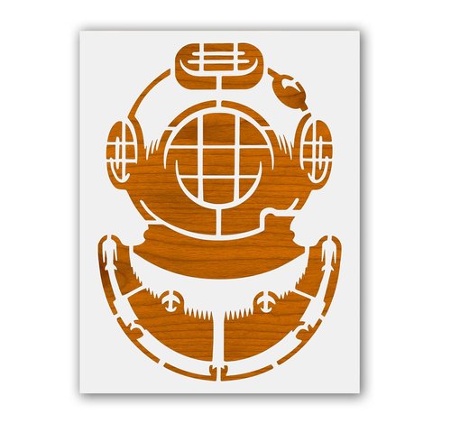 Reusable Navy Dive Helmet Stencil 8.5" x 11" - Custom Maritime Design for Nautical Crafts