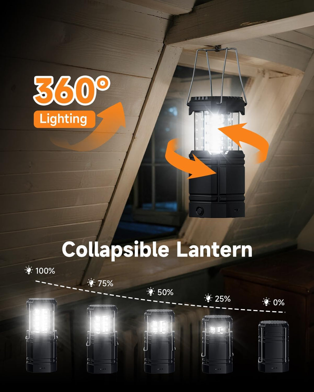Solar Camping Lantern 4 Pack - Rechargeable LED Lights with USB-C & Solar Power | Collapsible Emergency Flashlights