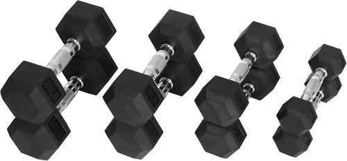 Fitvids Rubber Encased Hex Dumbbell Set | 5-20LB Pairs for Versatile Home Workouts - Black