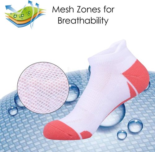 JOYNÉE Women's Athletic Ankle Socks - Cushioned Low Cut Tab | 6 Pack, White, Size 9-11