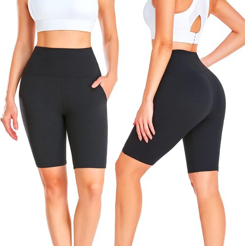 GROTEEN Biker Shorts for Women - High Waisted Tummy Control with Pockets | 8-Inch Spandex Yoga & Gym Shorts