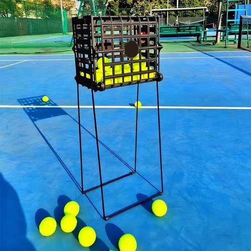 OLISDCCMY Portable Tennis Balls Hopper with Wheel - 75 Tennis Balls Capacity,Tennis Ball Retriever Basket Carrier Gatherer Picker Hopper Container ，Easy-Roll Design for Practice & Training