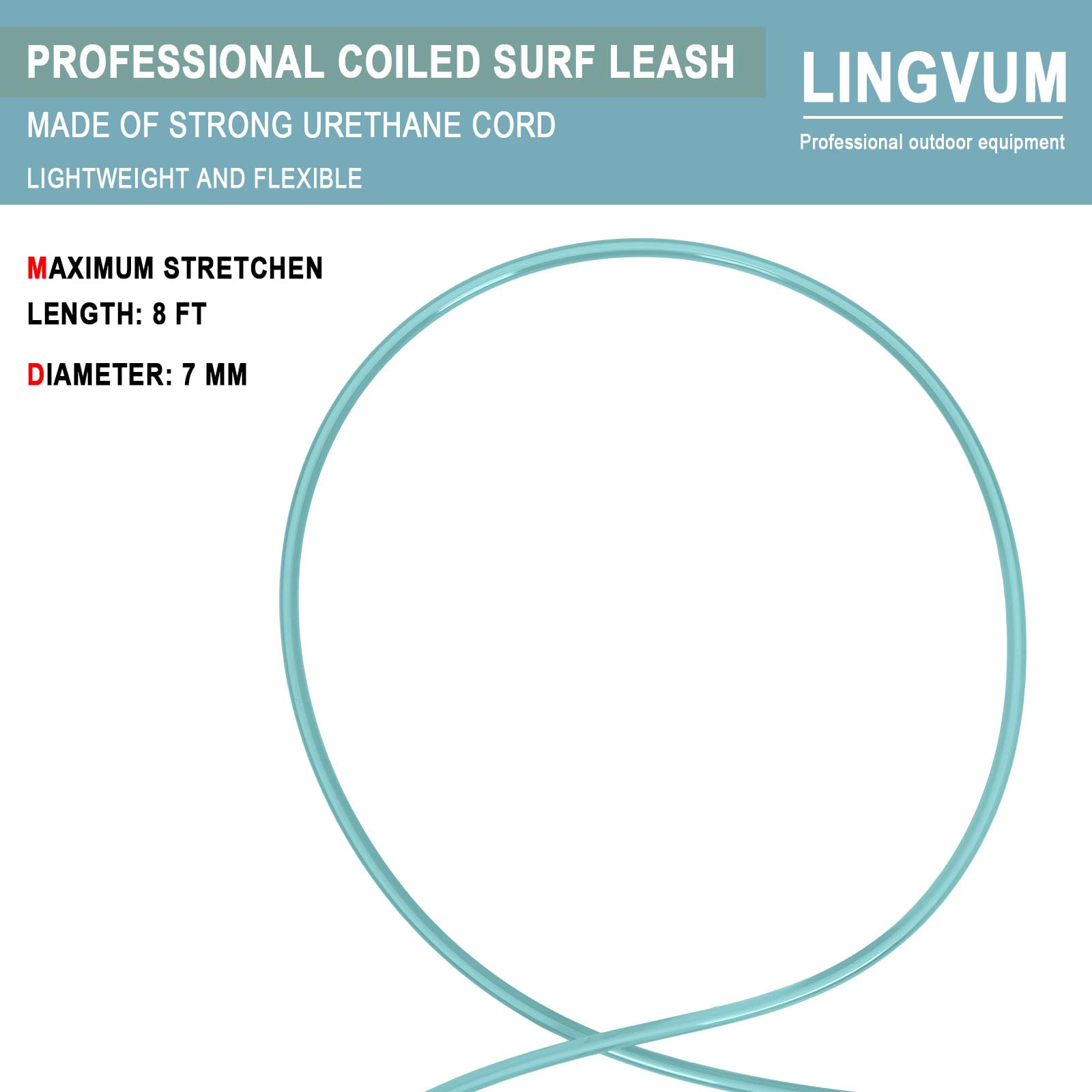 LINGVUM Surfboard Leash Premium Straight Surf Leash SUP Leg Rope 6/7/8/9 feet for Any Surfboards, Longboard, Paddleboard and Shortboard (Green,8FT)