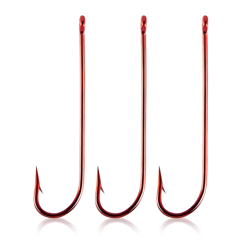 Dr.Fish 1/0-100 Pack Red Aberdeen Hooks - Extra Long Shank, Light Wire, Freshwater Bass Crappie