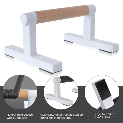 BESTWEI Wooden Parallettes Push Up Bars for Floor, Strength Training Pushup Stands Handles for Home Calisthenics, Fitness, Floor Workouts Solid Wood with White Metal Bracket, Support 500 lbs