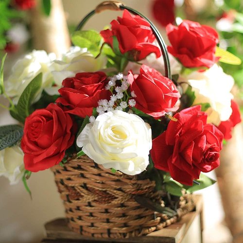 Laelfe Artificial Red Roses - 12 Pcs Long Stem Silk Flowers for Home & Wedding Decor | Vibrant Red