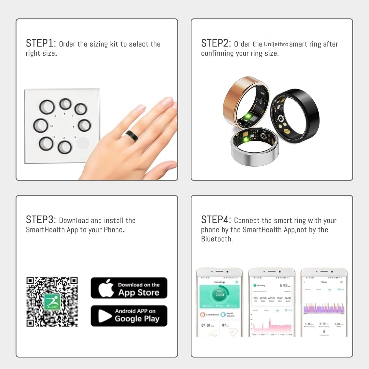 Smart Ring - Health Tracker with Heart Rate, Blood Oxygen & Sleep Monitoring | IP68 Waterproof, Black, Size 10