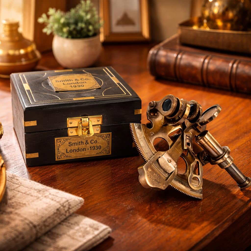 Vintage Brass Sextant Kelvin and Hughes 1930 – Nautical Navigation Instrument with Wooden Box by Smith & Co London Maritime Collectible Educational Gift